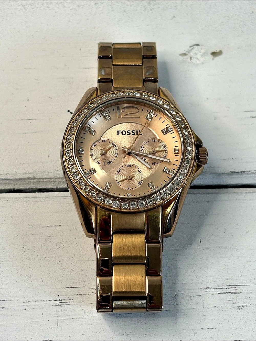 Fossil ES-2814 Gold-Tone Crystal Bezel Watch